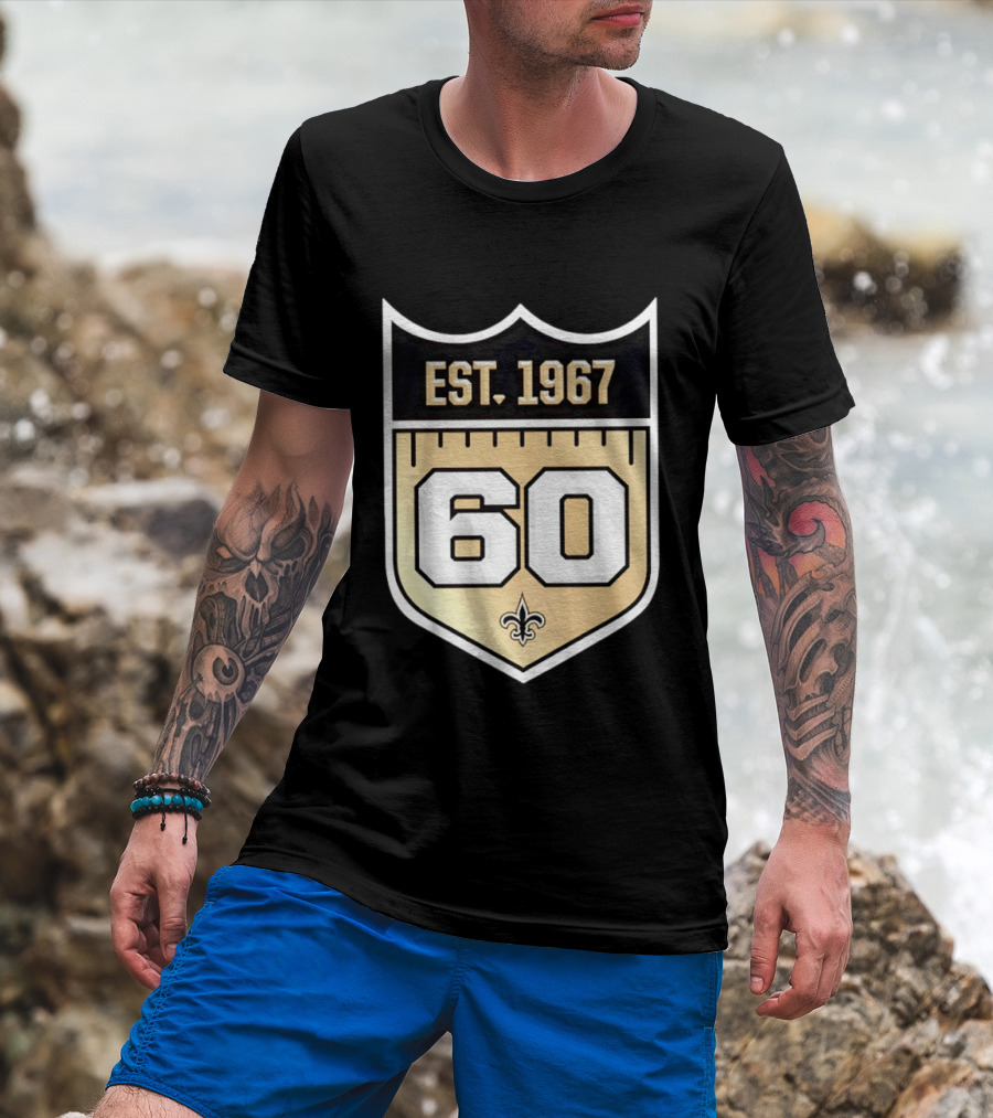 New Orleans Saints 60th Anniversary Est 1967 Fleur De Lis NFL Celebration T-Shirt