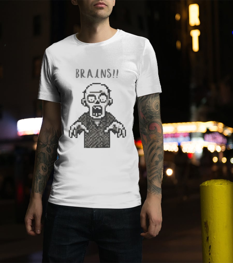 8 Bit Brains Pixel Zombie Undead Horror T-Shirt