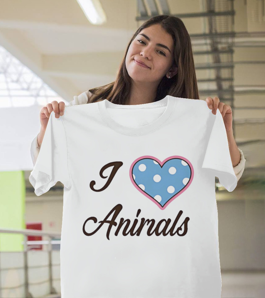 I Love Animals Blue Polka Dot Heart T-Shirt
