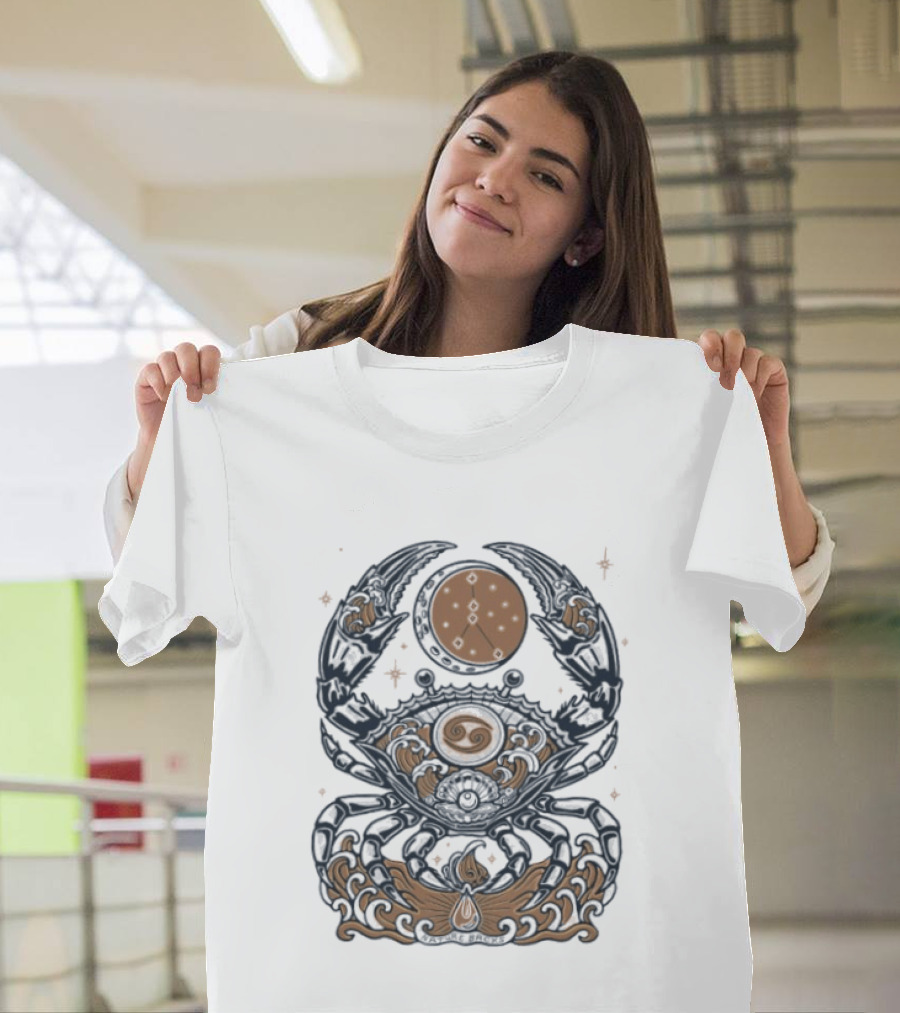 Cancer Zodiac Crab Celestial Moon Astrology Symbol And Stars T-Shirt