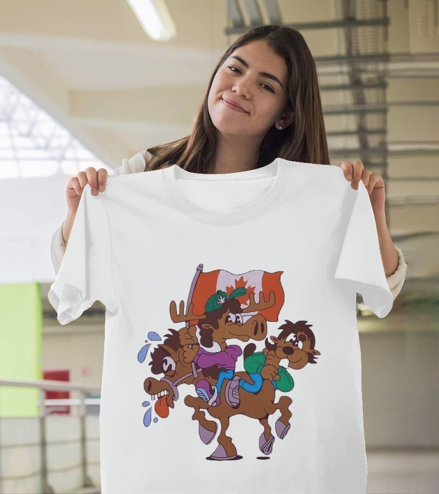 Slushy Noobz Horse Riders Cartoon Moose With Canada Flag T-Shirt