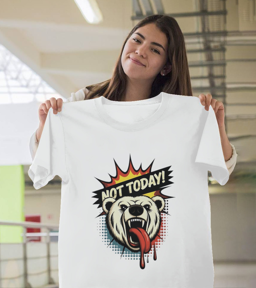 Polar Bear Roaring Not Today Comic Style Vibrant Pop Art Explosion T-Shirt