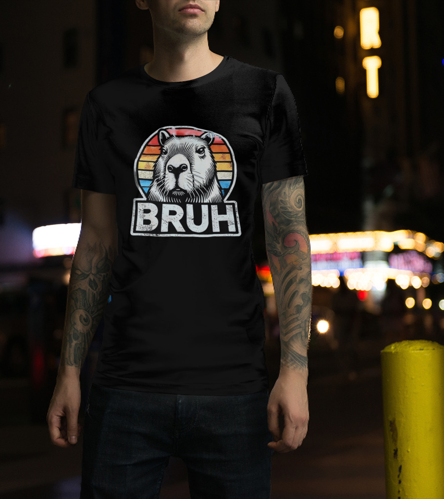 Capybara Bruh Retro Sunset Animal T-Shirt