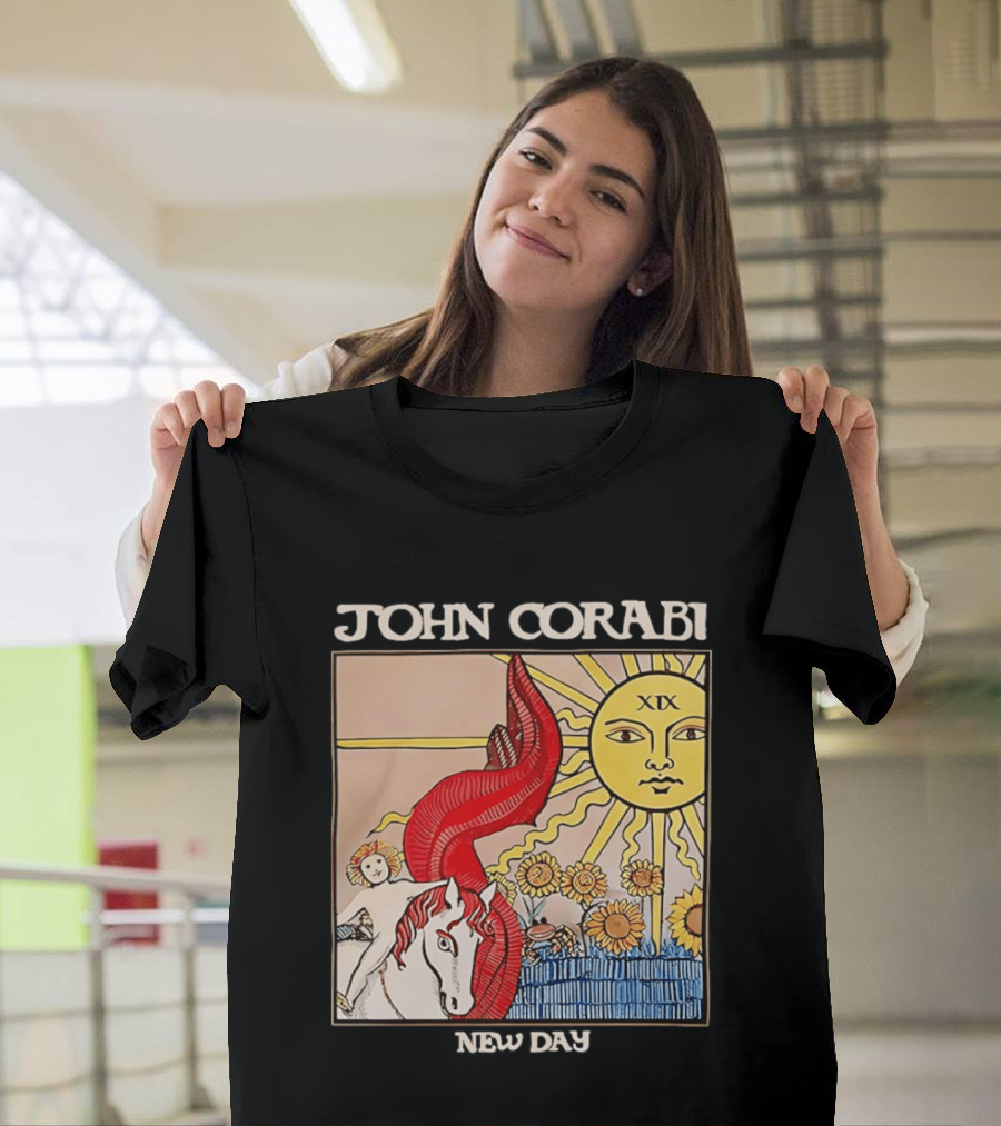 John Corabi New Day The Sun XIX Tarot Card Rider And Sunflowers T-Shirt