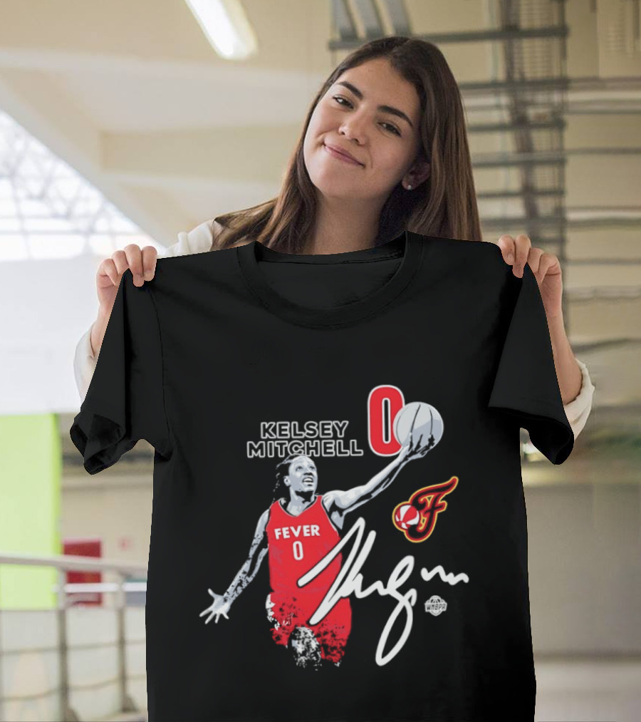 Kelsey Mitchell Indiana Fever 0 WNBA Player Signature T-Shirt