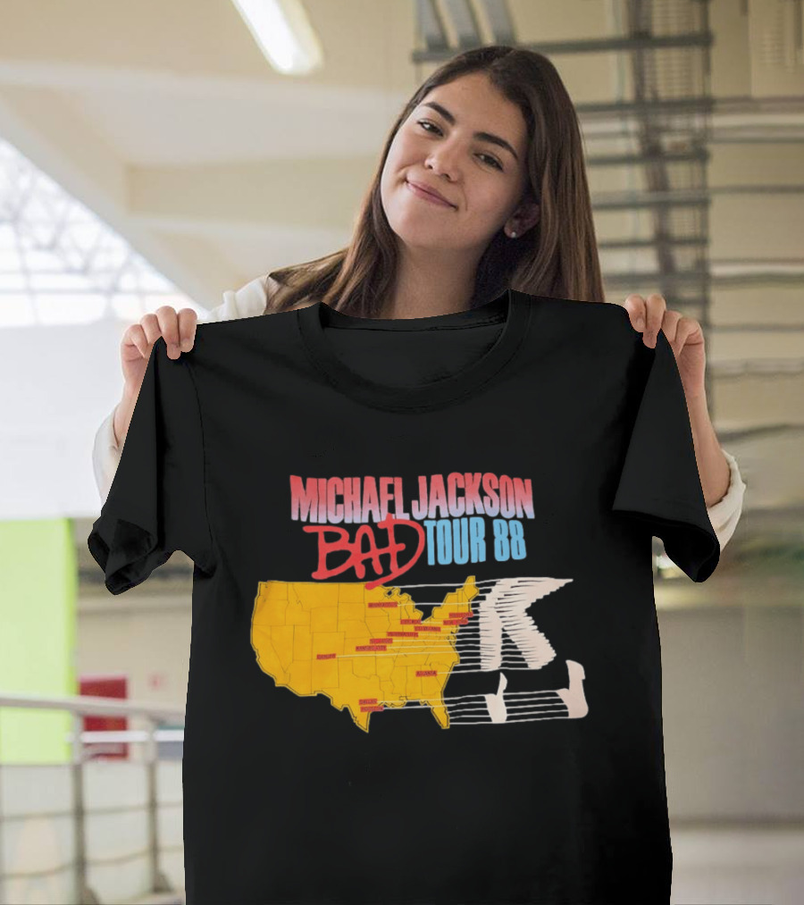 Michael Jackson BAD Tour 88 USA Map T-Shirt