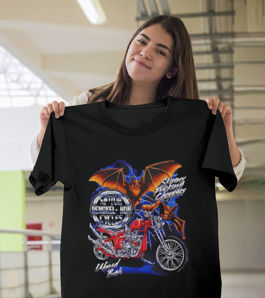 Jhon Cycles Motor Bengkel Skinny Choppers Ubud Bali Motorcycle With Bats T-Shirt