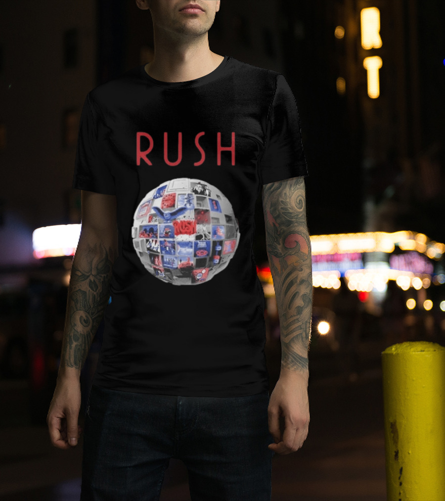 Rush All The World's An Album Tour 2026 2027 History Iconic Sphere Collage T-Shirt