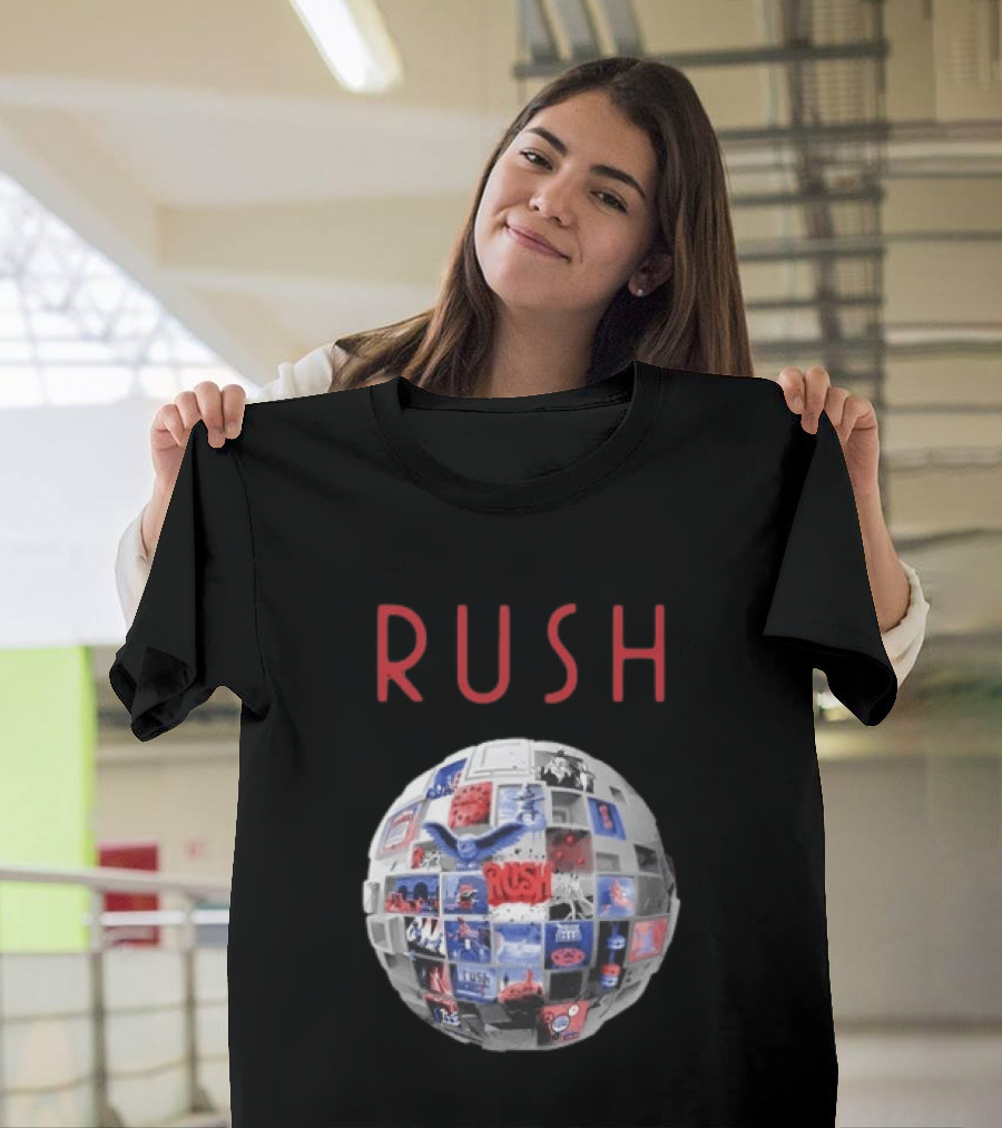 Rush All The World's An Album Tour 2026 2027 History Iconic Sphere Collage T-Shirt