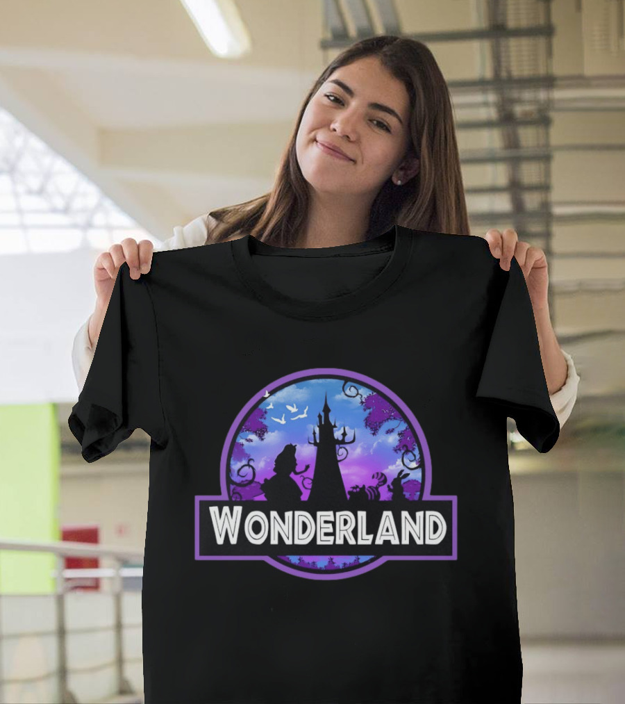 Alice Wonderland Adventure Silhouette Tower Fantasy Scene T-Shirt