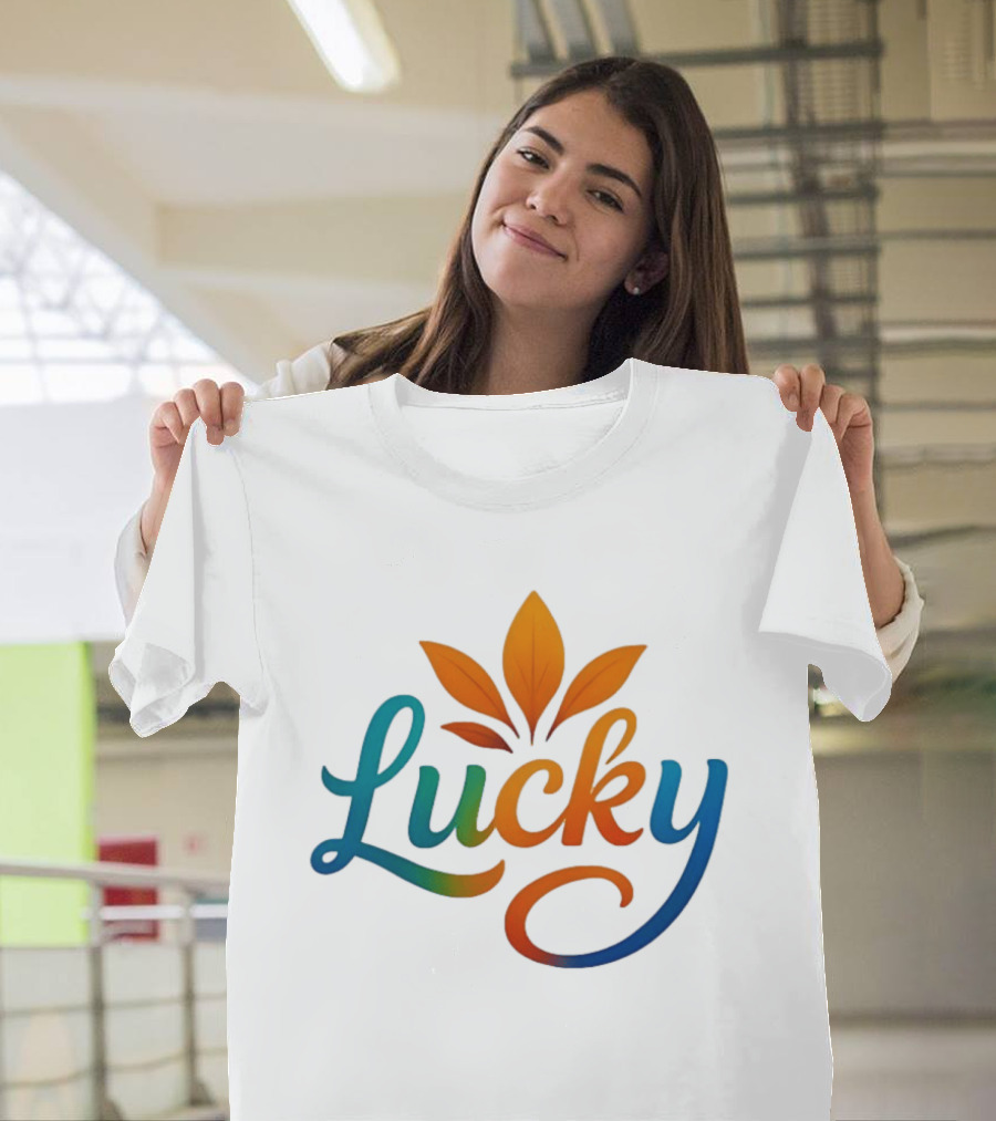 Lucky Colorful Leaves Blue And Orange Gradient T-Shirt