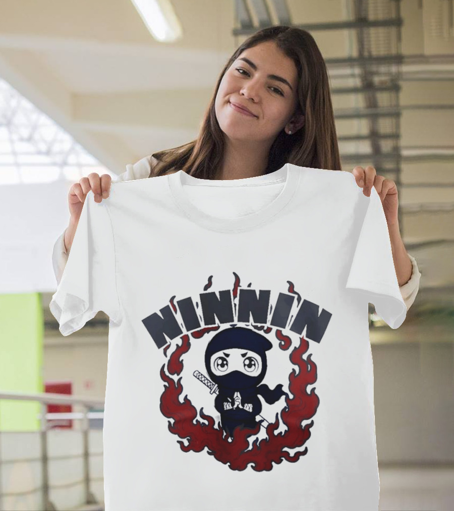 Ninin Ninja Chibi Flames Katana T-Shirt