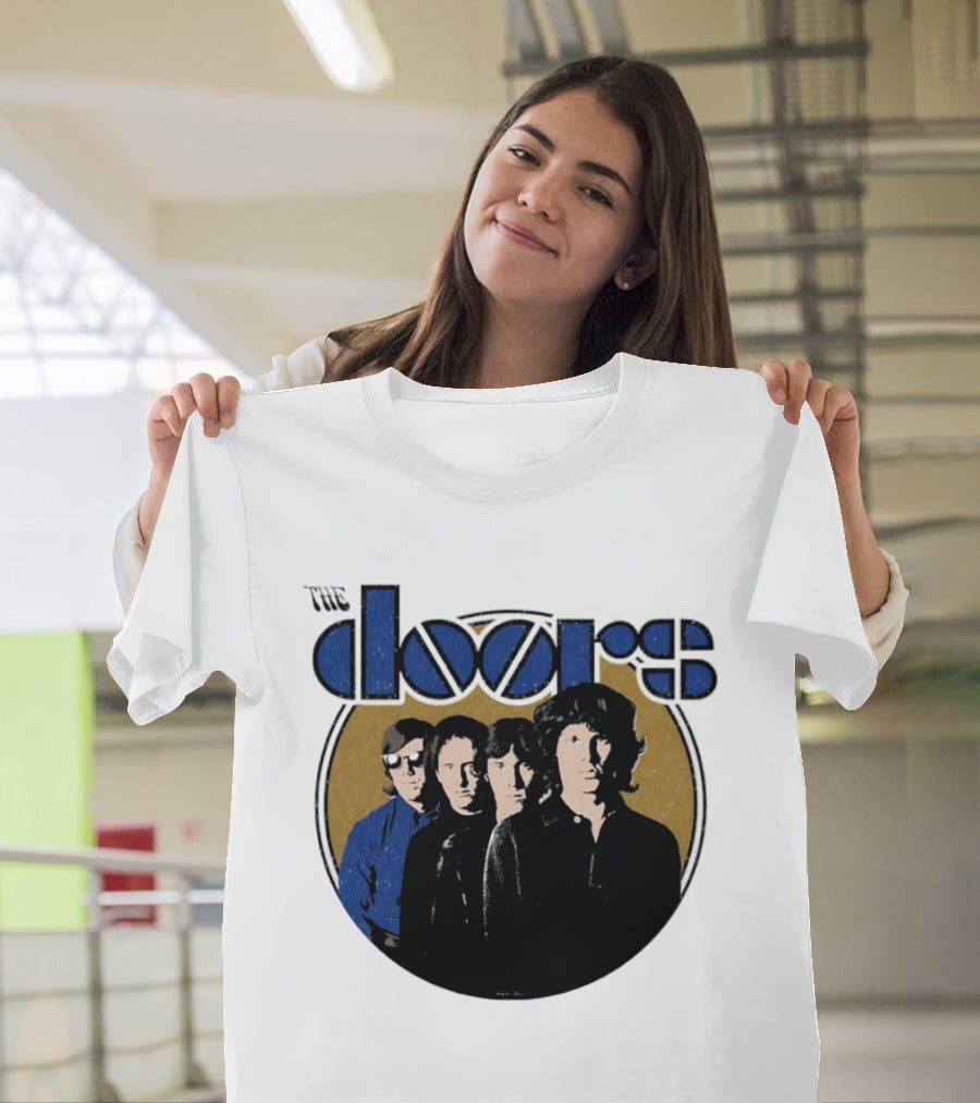 The Doors Faces Band Members Iconic Gold Circle T-Shirt