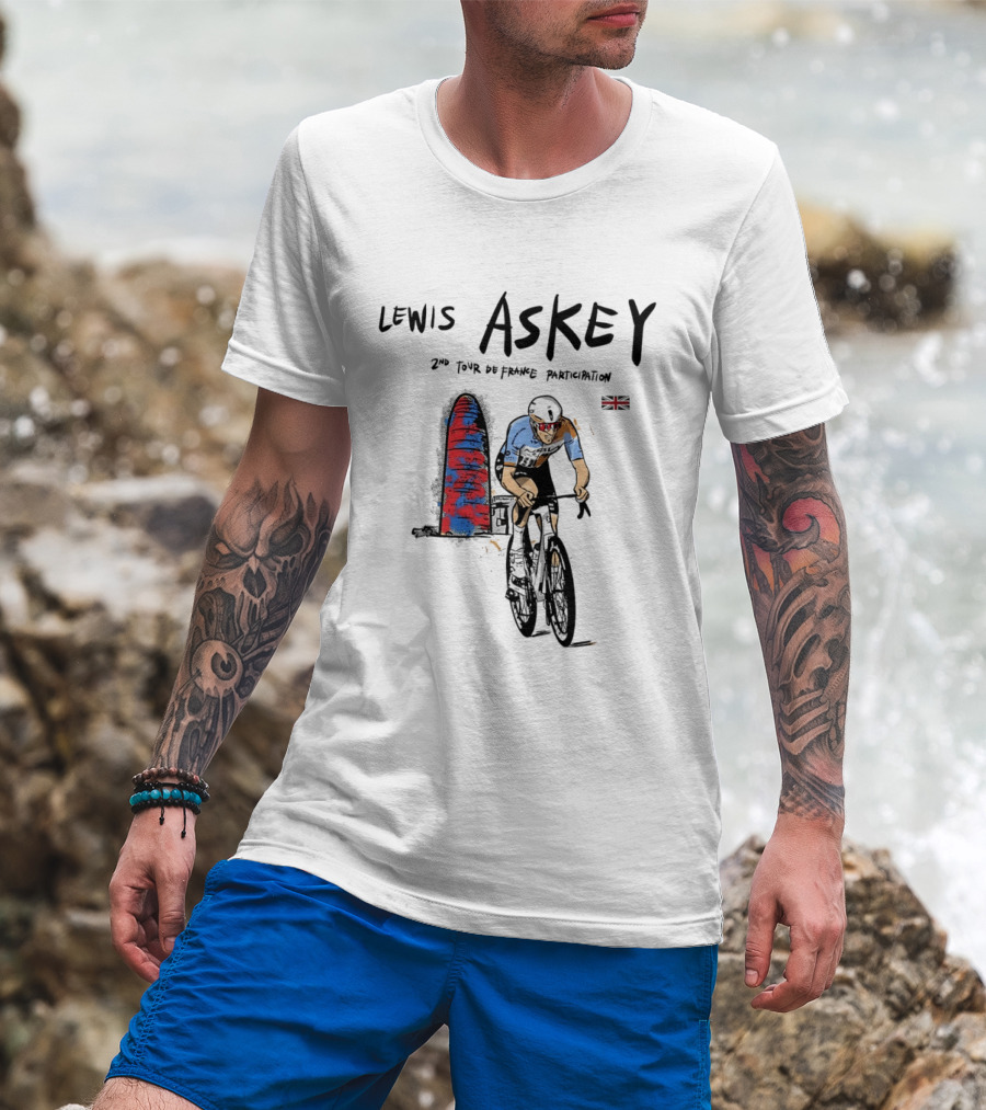 Lewis Askey 2nd Tour De France Participation Groupama FDJ Sky Blue Cyclist T-Shirt