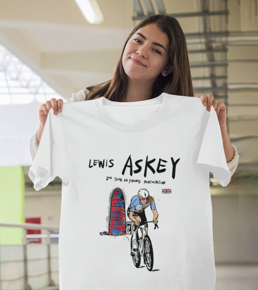 Lewis Askey 2nd Tour De France Participation Groupama FDJ Sky Blue Cyclist T-Shirt