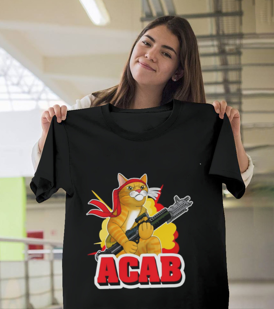 ACAB All Cats Are Badasses Rocket Launcher Cat With Red Bandana T-Shirt