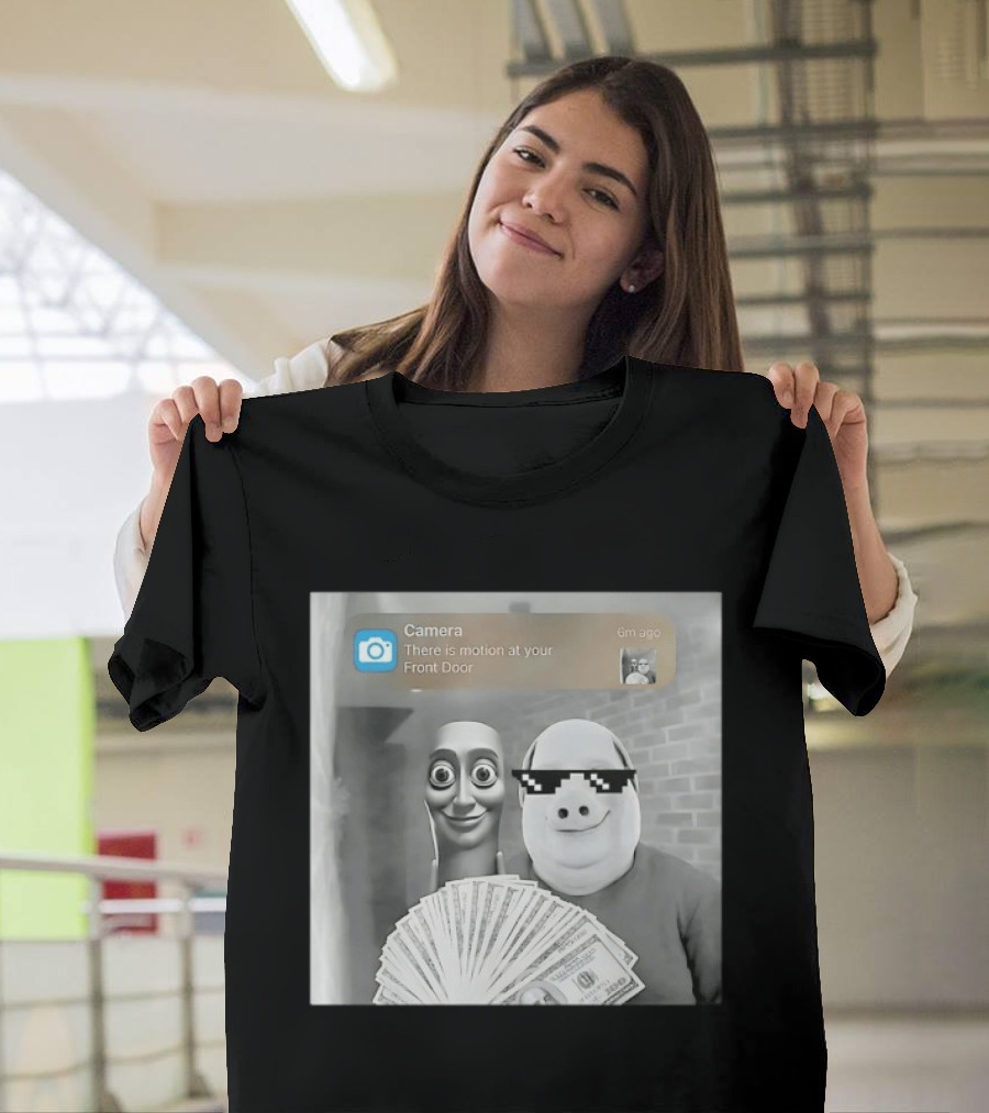 Camera There Is Motion At Your Front Door Meme Pig Mask And Funny Faceувель� T-Shirt