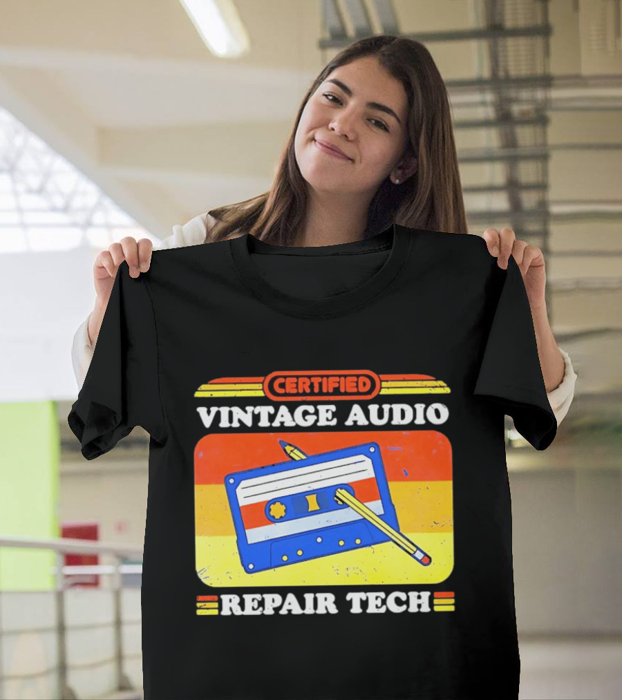 Certified Vintage Audio Cassette Pencil Repair Tech T-Shirt