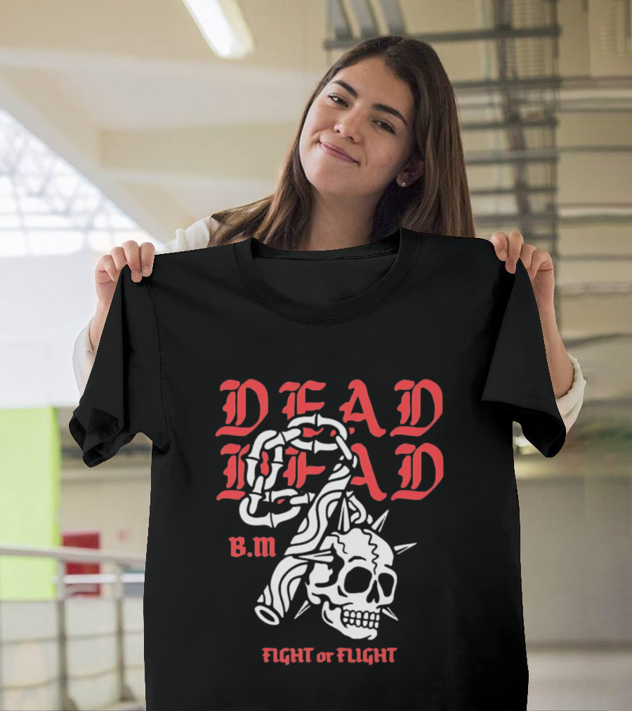 Dead Head BM Fight Or Flight Skull Gripped By Hand Spiked Chain T-Shirt