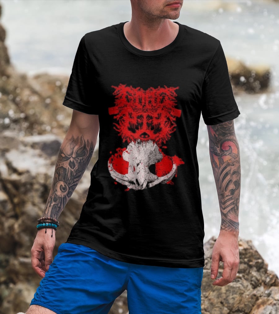 Gore Boar Skull Red Face Death Metal Hardcore T-Shirt