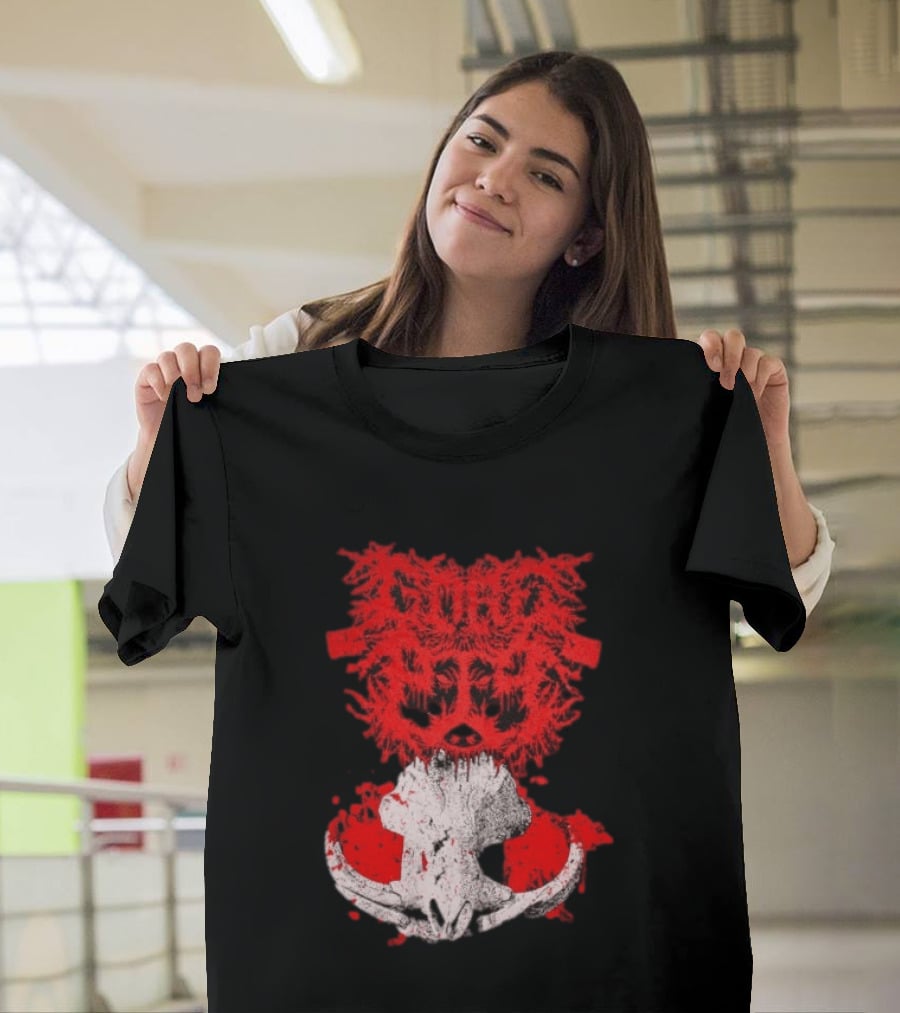 Gore Boar Skull Red Face Death Metal Hardcore T-Shirt
