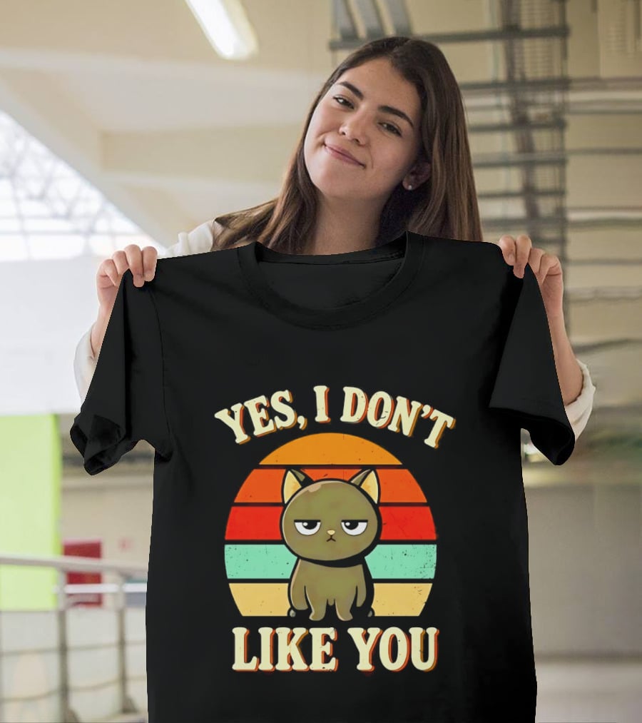 Yes I Don't Like You Grumpy Cat Retro Sunset T-Shirt