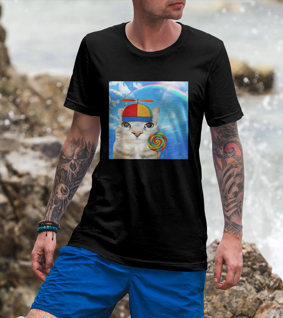 Happy Cat Rainbow Lollipop Dreamcore Brainrot Meme Weirdcore Aesthetic T-Shirt