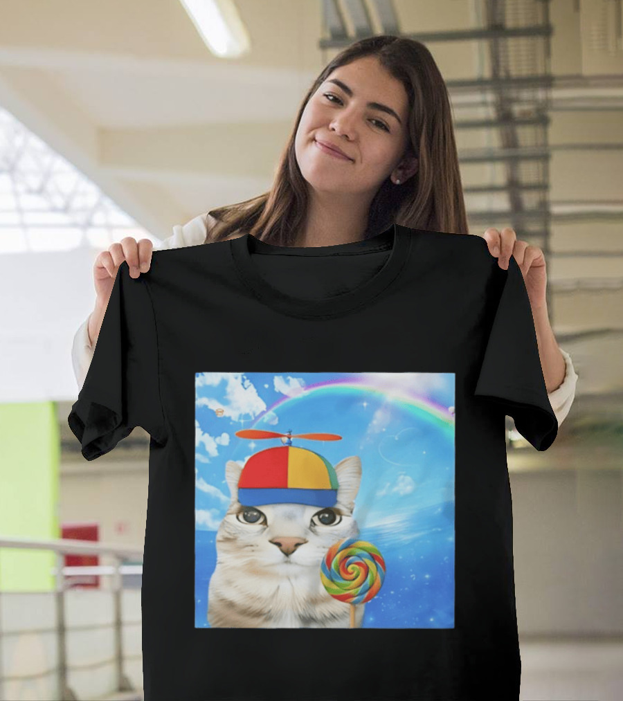 Happy Cat Rainbow Lollipop Dreamcore Brainrot Meme Weirdcore Aesthetic T-Shirt