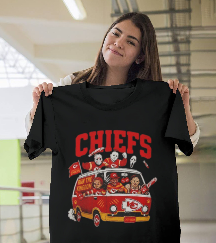 Kansas City Chiefs Horror Icons Run The Kingdom Van Adventure T-Shirt