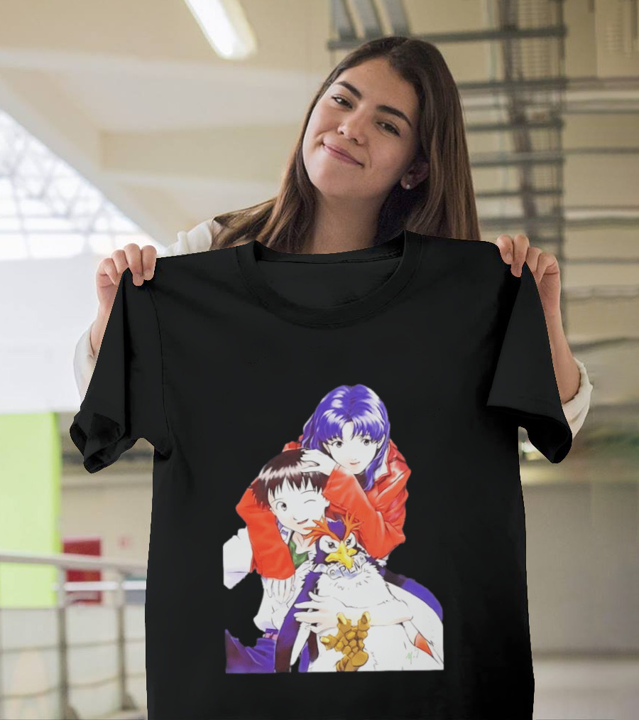 Shinji Ikari Misato Katsuragi Pen Pen Neon Genesis Evangelion Anime Characters T-Shirt