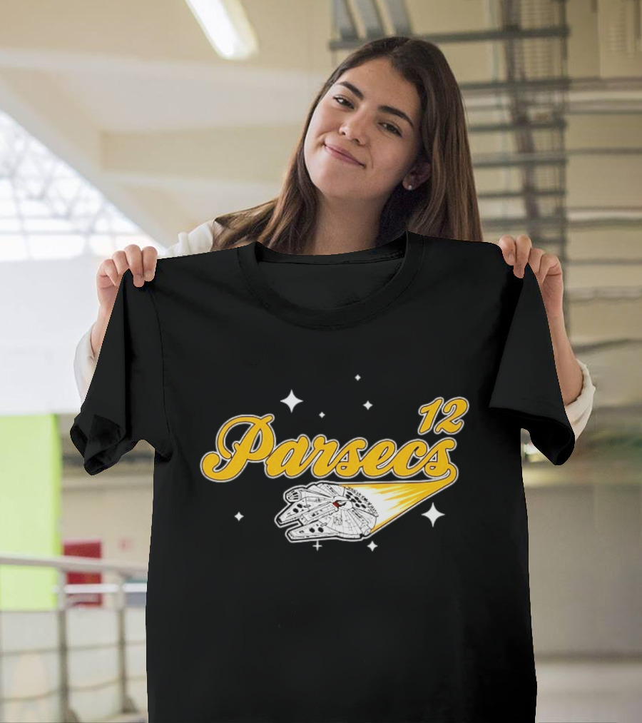 Millennium Falcon 12 Parsecs Star Wars Han Solo Baseball Script T-Shirt
