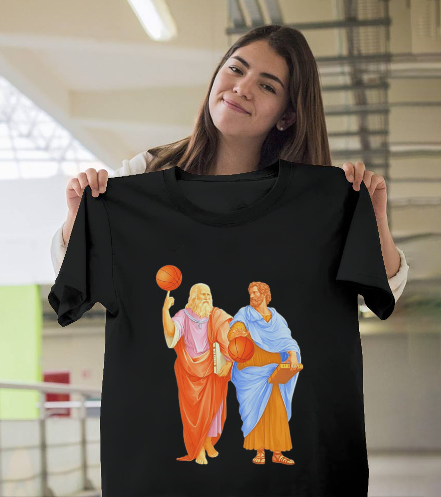 Plato Spinning Basketball Aristotle Playing Basketball In Ancient Greek Philosophy Duel T-Shirt