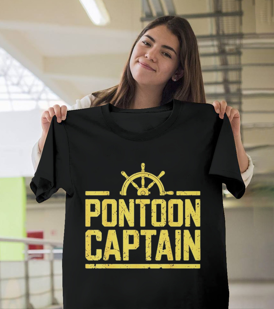 Pontoon Captain Ship Wheel Nautical Boating Adventure T-Shirt