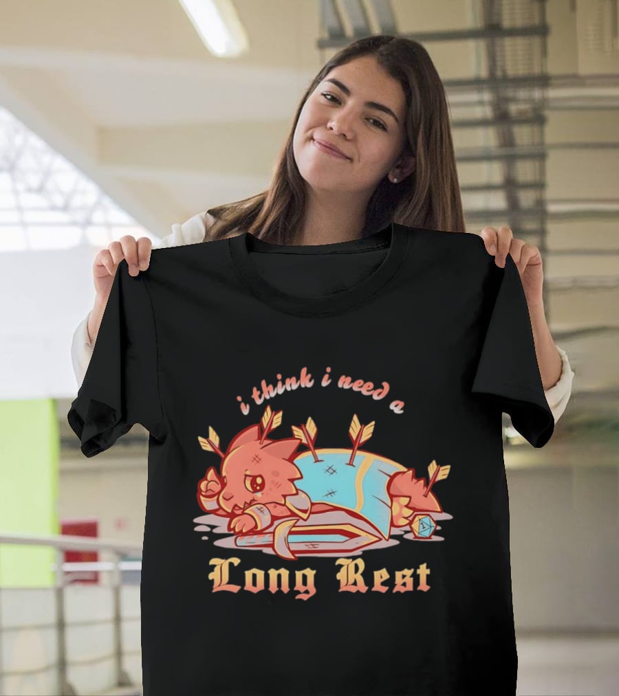 I Think I Need A Long Rest Warrior Cat Lying With Arrows DnD T-Shirt