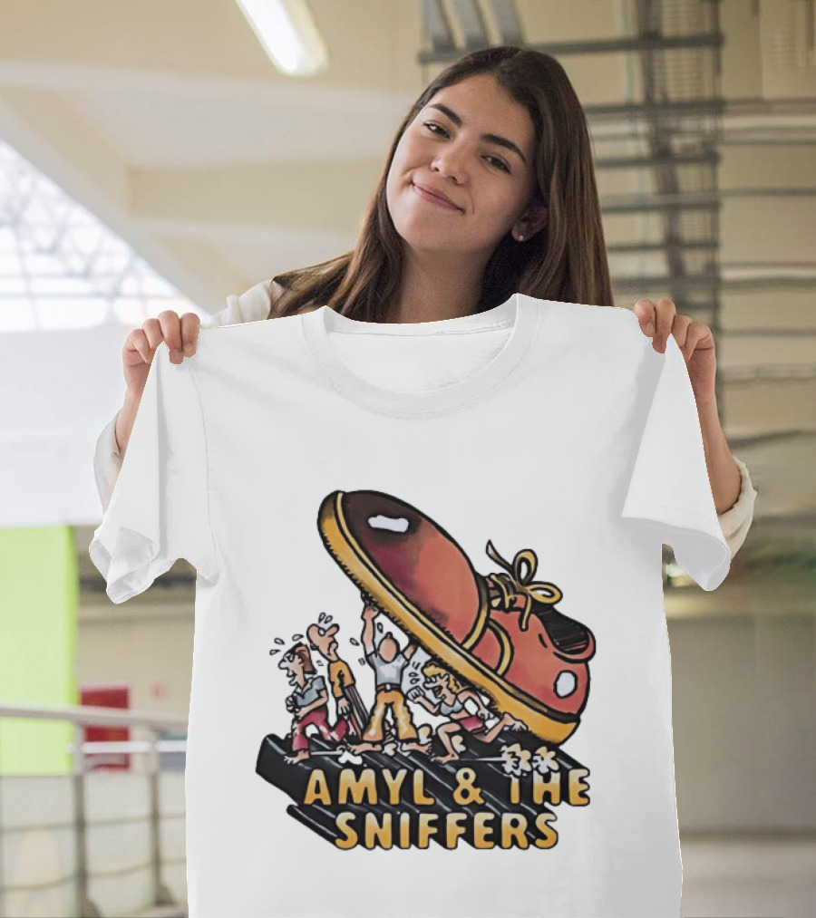 Amyl And The Sniffers Cartoon Giant Shoe Stomping T-Shirt