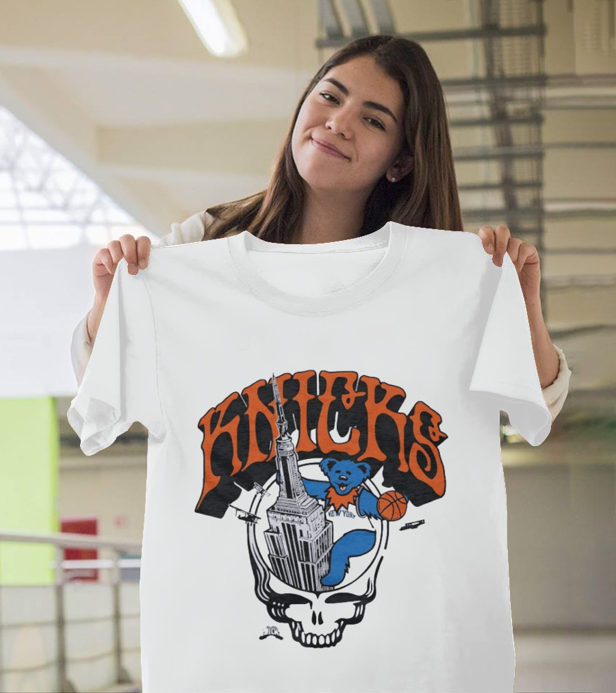 Knicks Grateful Dead Dancing Bear Empire State Building Skulls Basketball T-Shirt