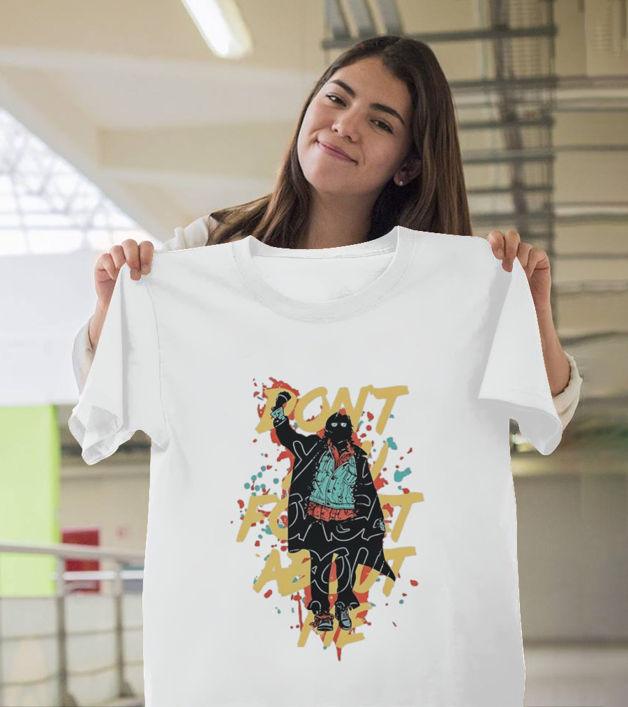 Don't Forget About Me Masked Figure Neon Paint Splatter T-Shirt