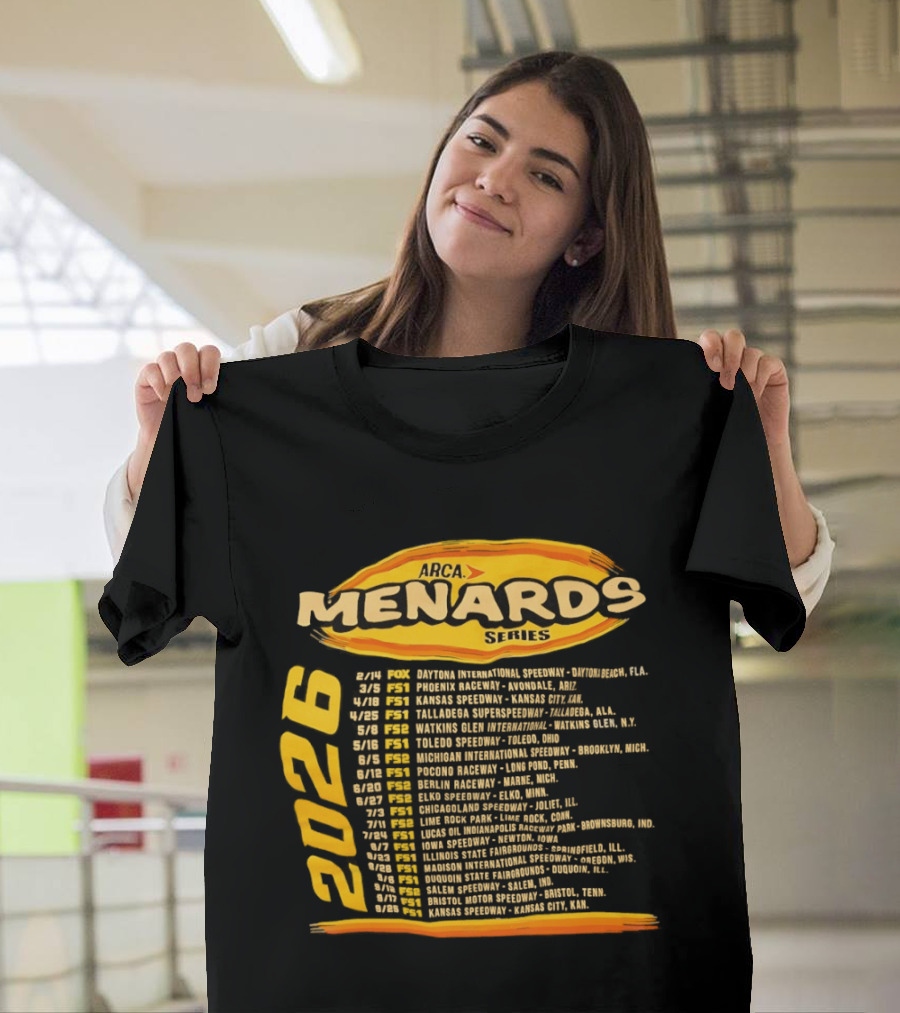 ARCA Menards Series 2026 Racing Schedule Calendar Featuring Key Race Dates And Locations T-Shirt