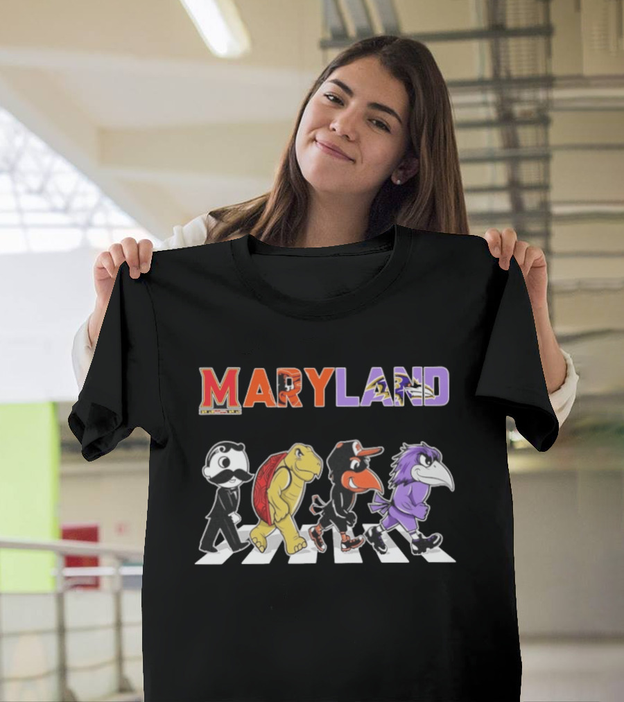 Maryland Baltimore Orioles Ravens Mascots Abbey Road Sports Characters T-Shirt
