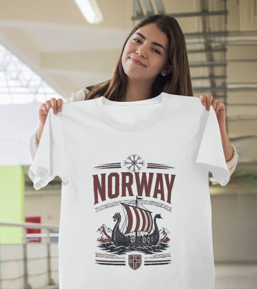 Norway Viking Ship Emblem With Shield T-Shirt