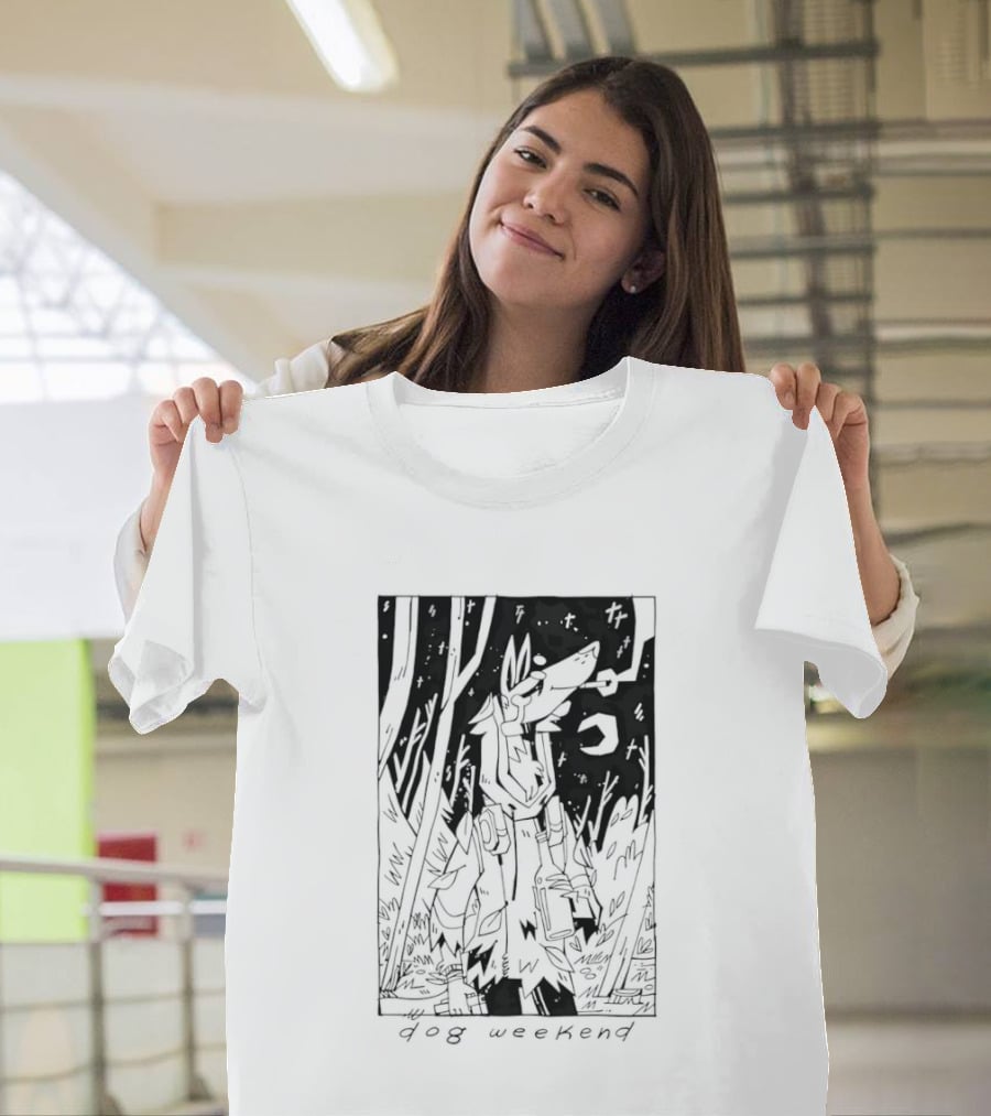 Dog Woods Weekend Forest Scene With Moon And Trees T-Shirt