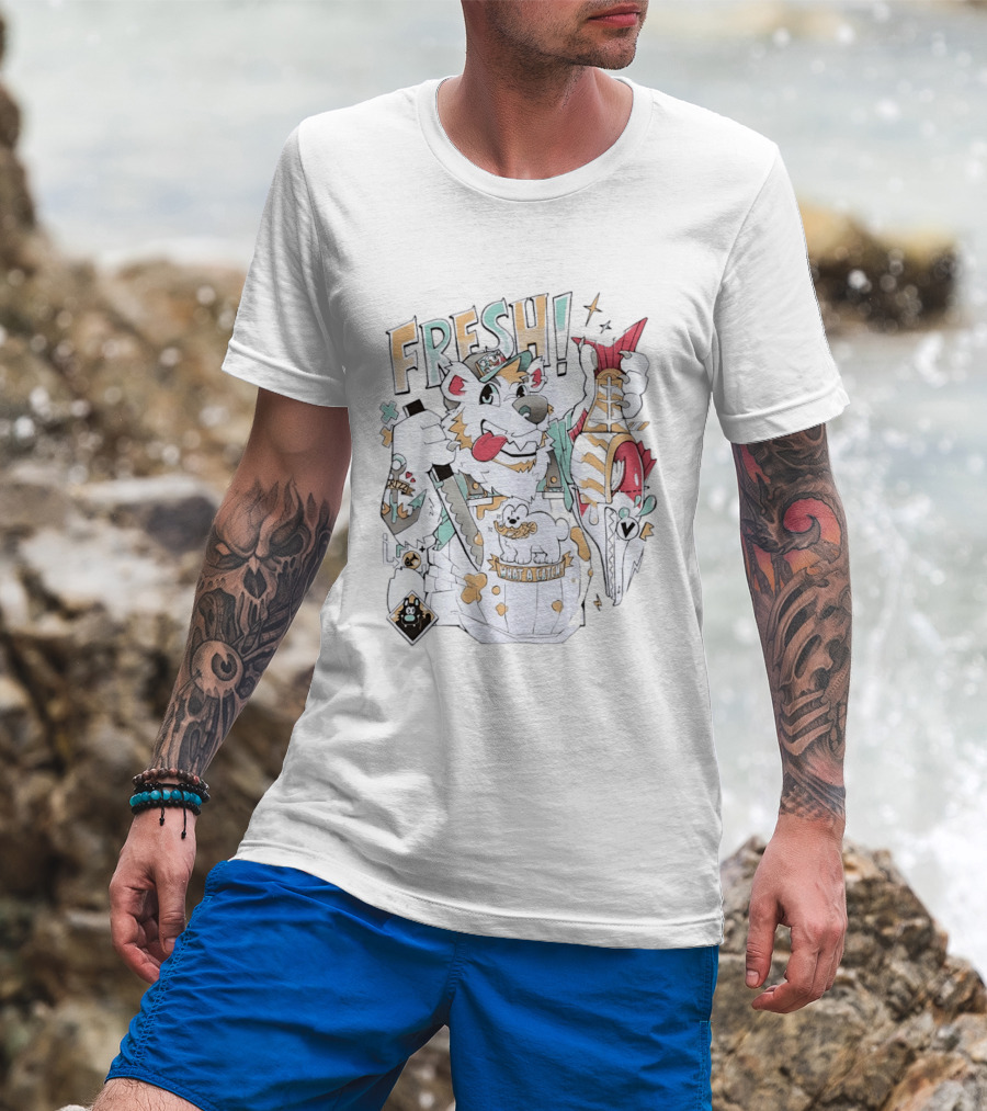 FRESH Polar Bear What A Catch With Fish Animation T-Shirt