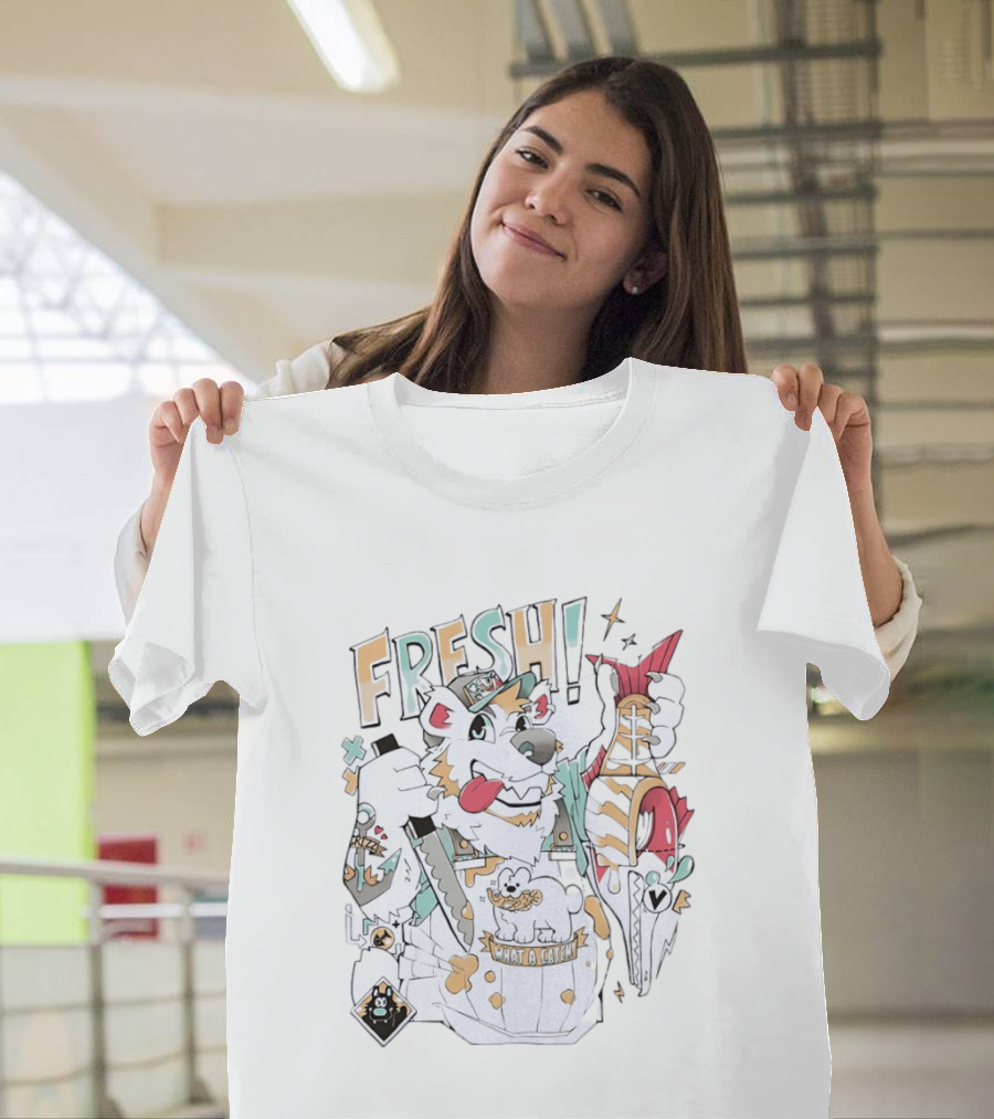 FRESH Polar Bear What A Catch With Fish Animation T-Shirt