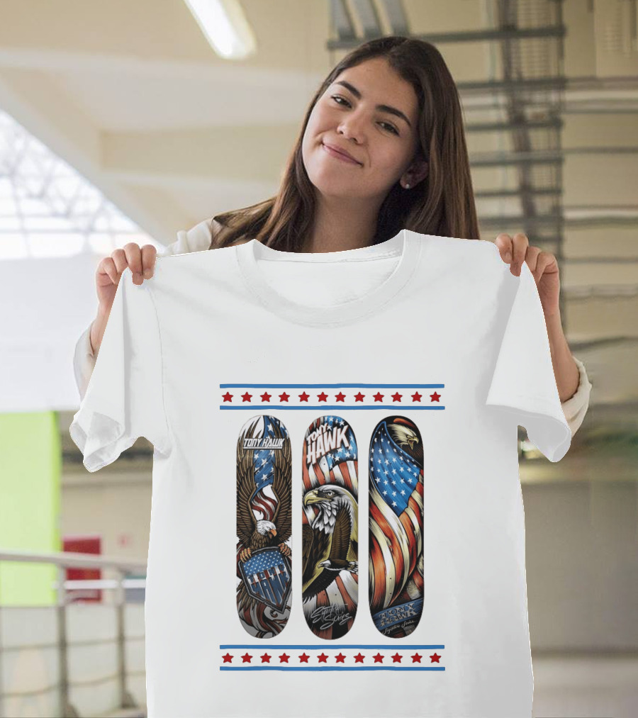 Tony Hawk Skateboard Eagle American Flag Stars Series T-Shirt