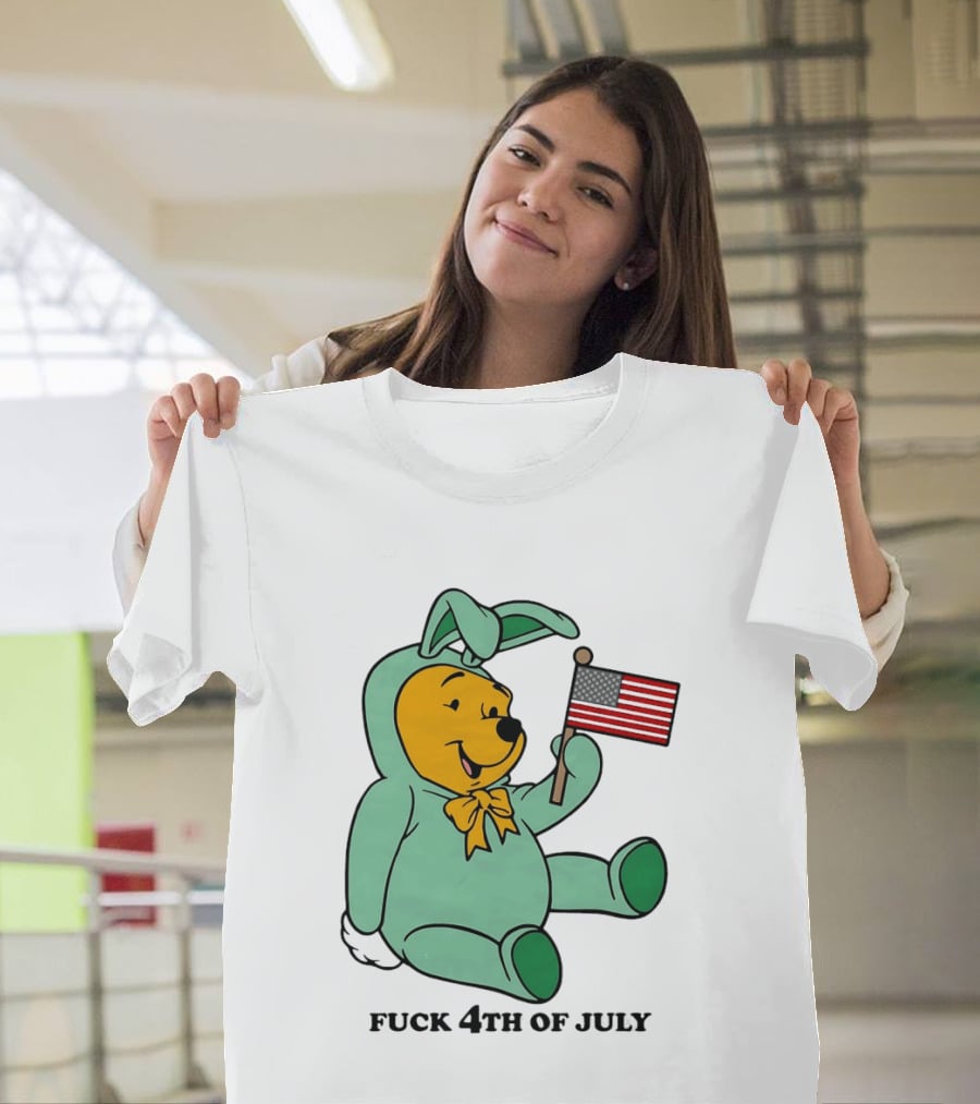 Winnie The Pooh Bunny Costume With Black American Flag And 4th Of July T-Shirt