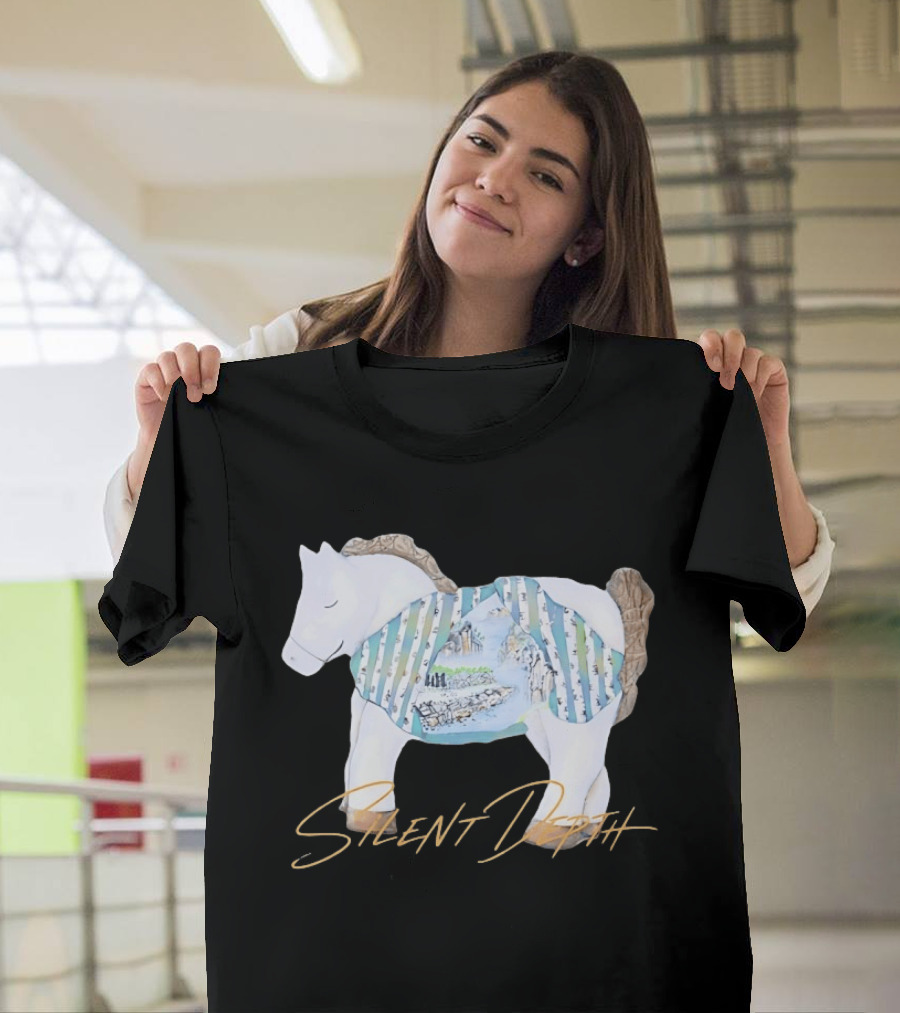 Silent Depth Horse Mountain Landscape Painted Body T-Shirt