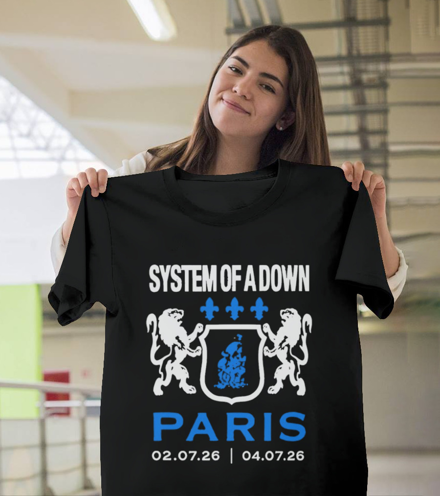 System Of A Down Paris Concert July 2026 Heraldic Crest Lions 02.07.26 04.07.26 T-Shirt