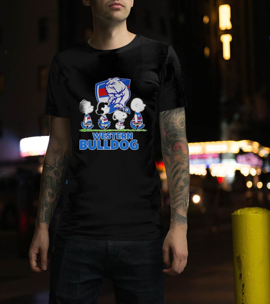 Peanuts Snoopy Charlie Brown Western Bulldogs AFL Team Lucy Schroeder T-Shirt