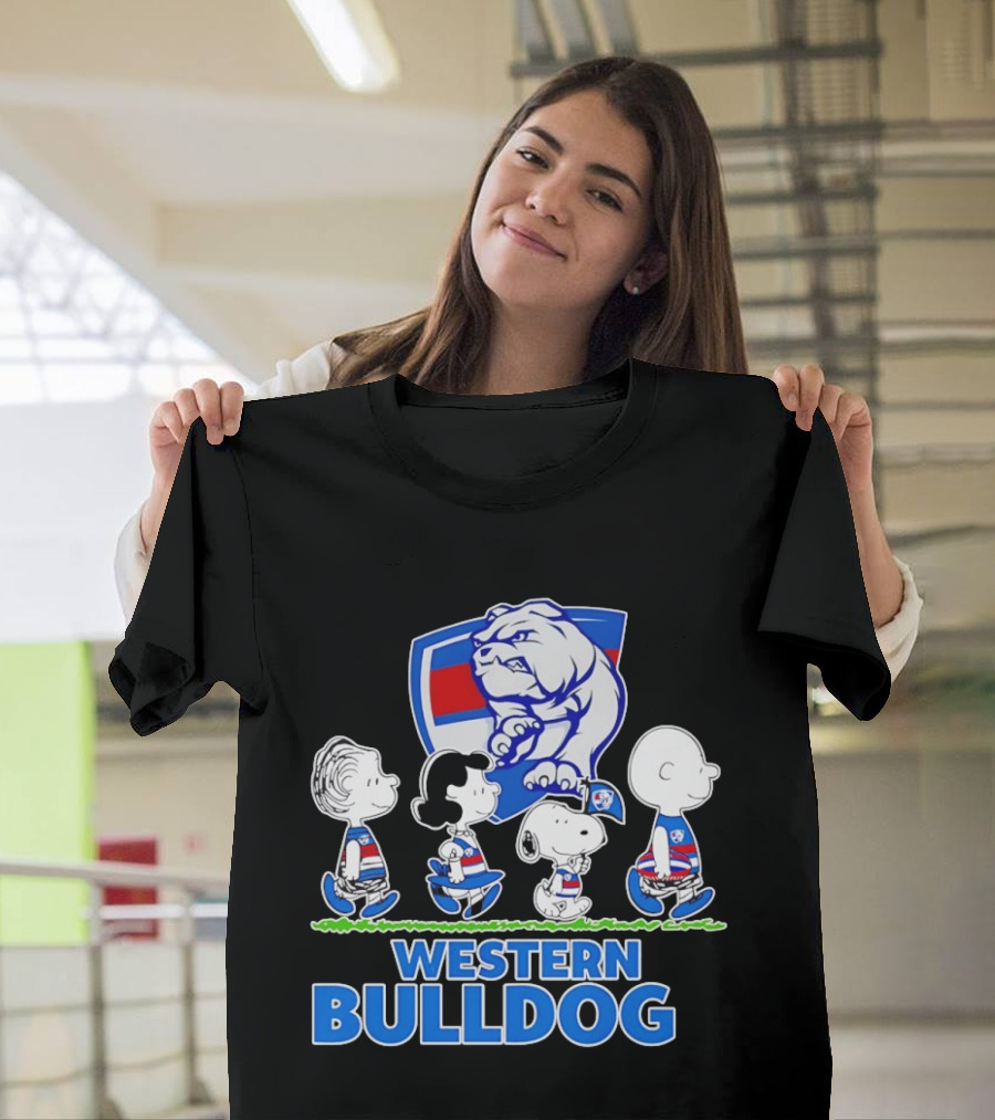 Peanuts Snoopy Charlie Brown Western Bulldogs AFL Team Lucy Schroeder T-Shirt