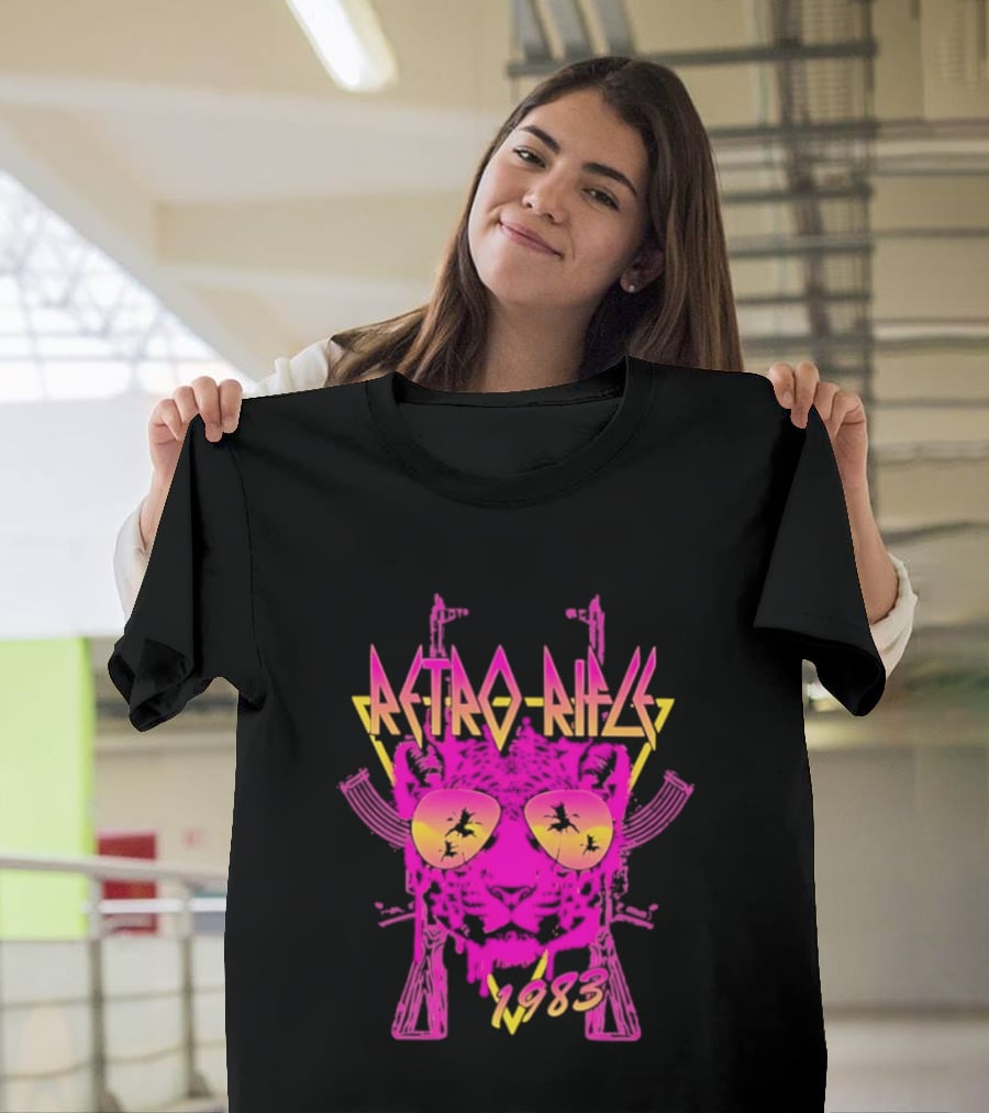 Retro Rifle 1983 Neon Skull Sunglasses Vintage Aesthetic T-Shirt